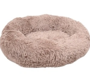 Cushion Krems fluffy rund hundeseng small lysebrun